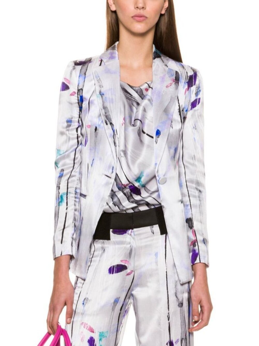 Giorgio Armani R14 Light Grey Watercolour Silk Satin Blazer